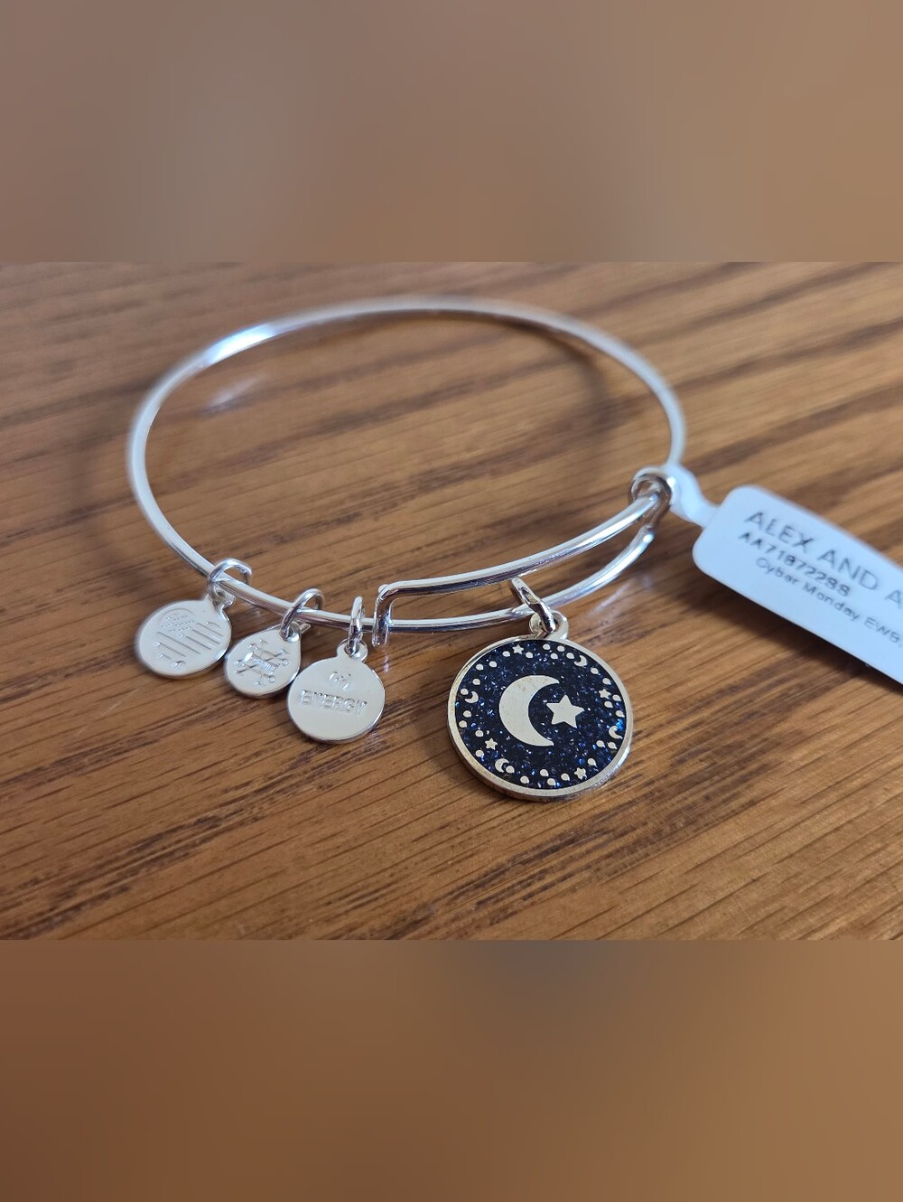 Alex and Ani Moon + Star Night Sky Silver Charm Bangle